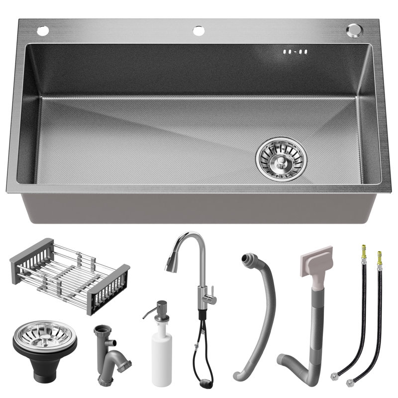 30" X 18" Undermount Kitchen Sink 16 Gauge Stainless Steel Single Bowl Drop-In Kitchen Sink, 30" L x 18" W