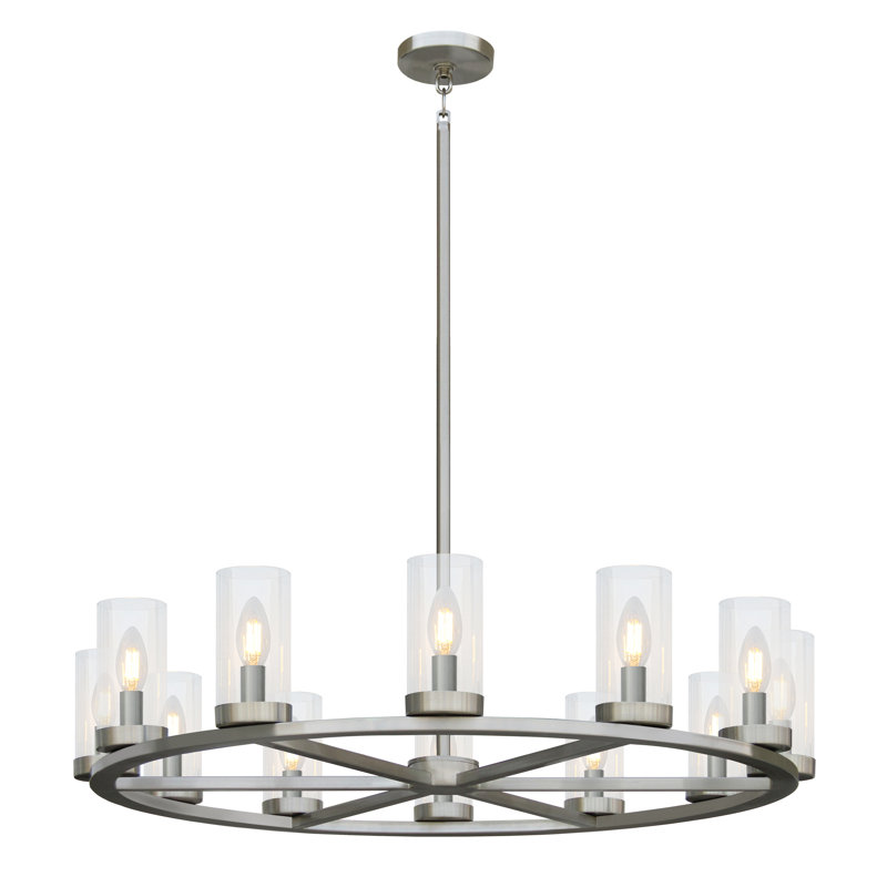 Lustre 12 lumières en acier inoxydable avec verre transparent, Acier Inoxydable, 12 lumières