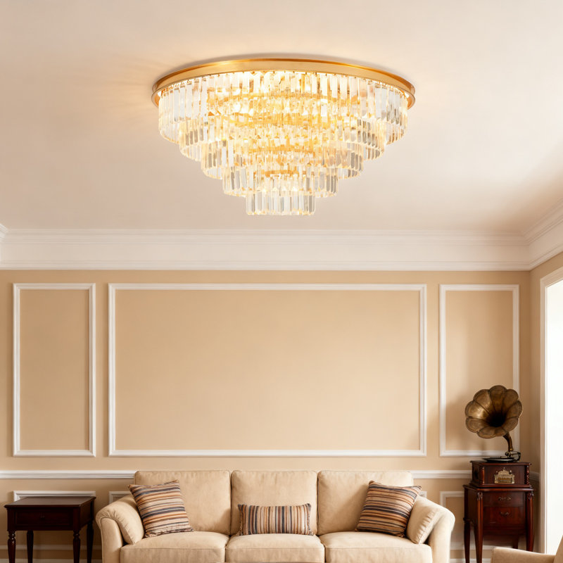 31.4-inch - Postmodern Round Five-tier Crystal Ceiling Light - E14 Base / Dimmable / Remote Control