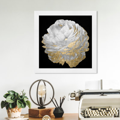 Or et fleurs légères - Peinture encadrée sur papier