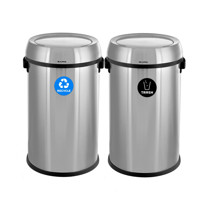 Station de recyclage, de tri des déchets et de compostage en acier inoxydable de 17 gallons avec couvercles pivotants