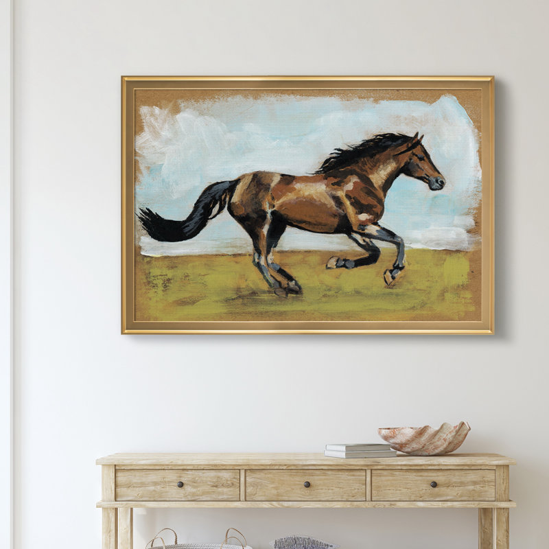 Equestrian Studies I - Matted and Framed Under Acrylic Glass, Large Living Room Wall Art, 26.5" H x 36.5" W x 1.5" D, Gold