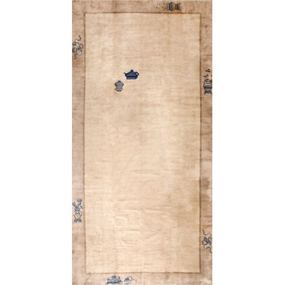Tapis chinois antique en laine surdimensionné ivoire