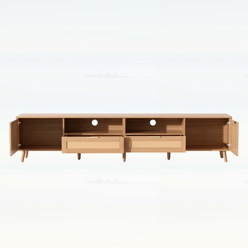 Console multimédia moderne avec rangement spacieux et pieds en bois