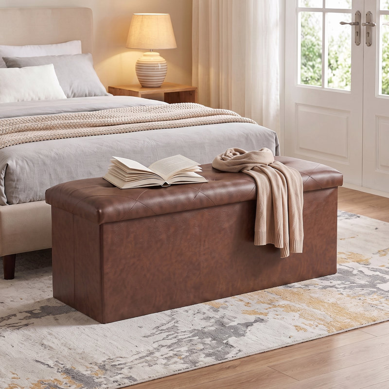 Banc de rangement rembourré, repose-pieds, banc de bout de lit, commode de rangement pour chambre à coucher, vestibule, brun