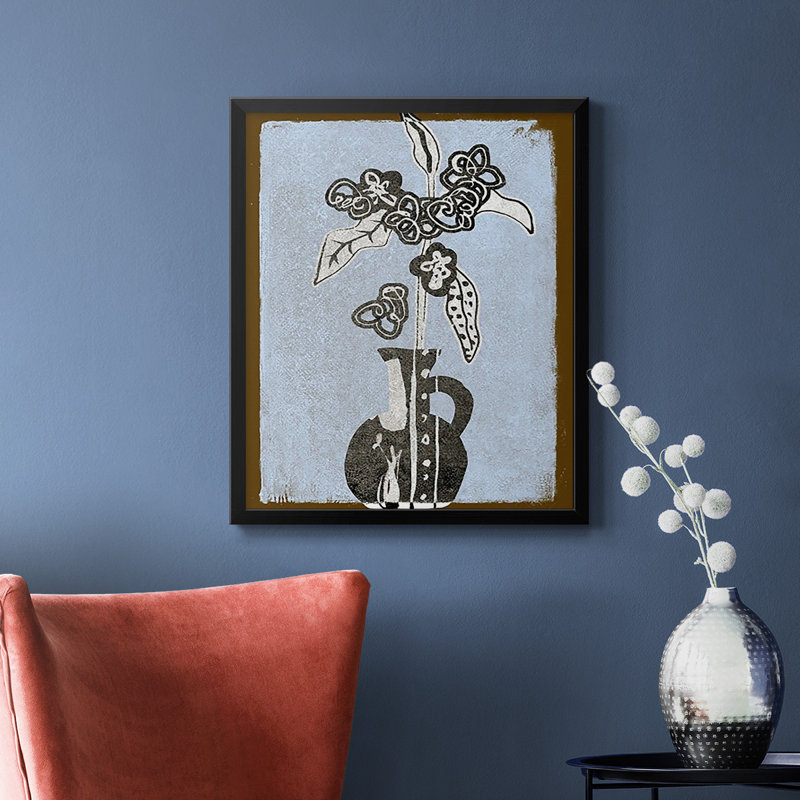 Fleurs graphiques dans un vase I, toile de qualité supérieure, prête à être accrochée, Noir, H 24 po x l 20 po