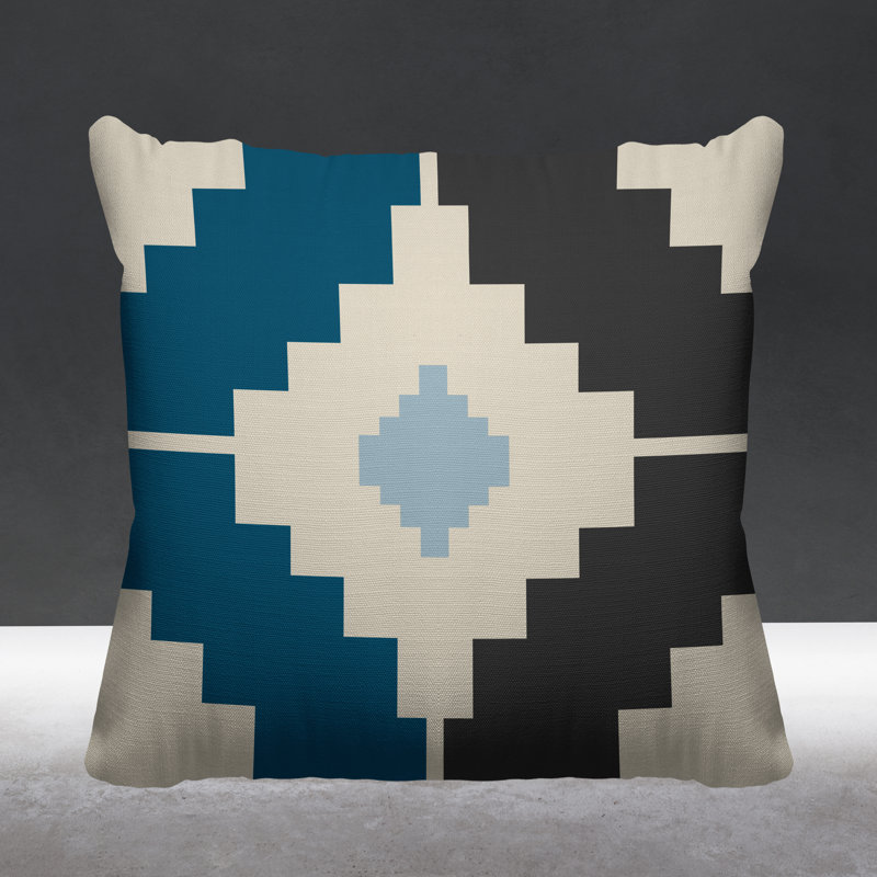 Coussin intérieur / extérieur Kele Southwestern, Turquoise, L 15 po x H 15 po