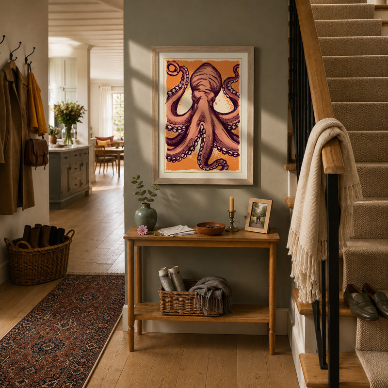 Octopus in Symmetry Boho - Framed Print, A2 - 59.4 x 42.0 cm, Oak