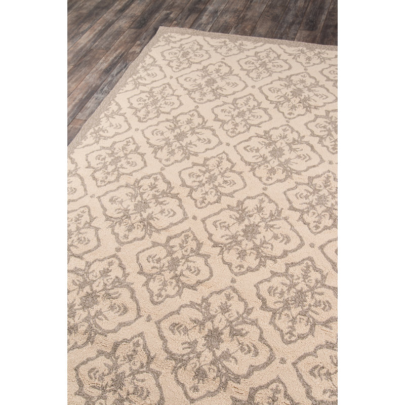 Ikat Hand Hooked Taupe Indoor / Outdoor Area Rug, Rectangle 3'9" x 5'9"