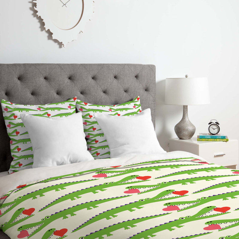 Ensemble de housse de couette Alligator Love, Housse de couette pour grand lit et 2 taies décor