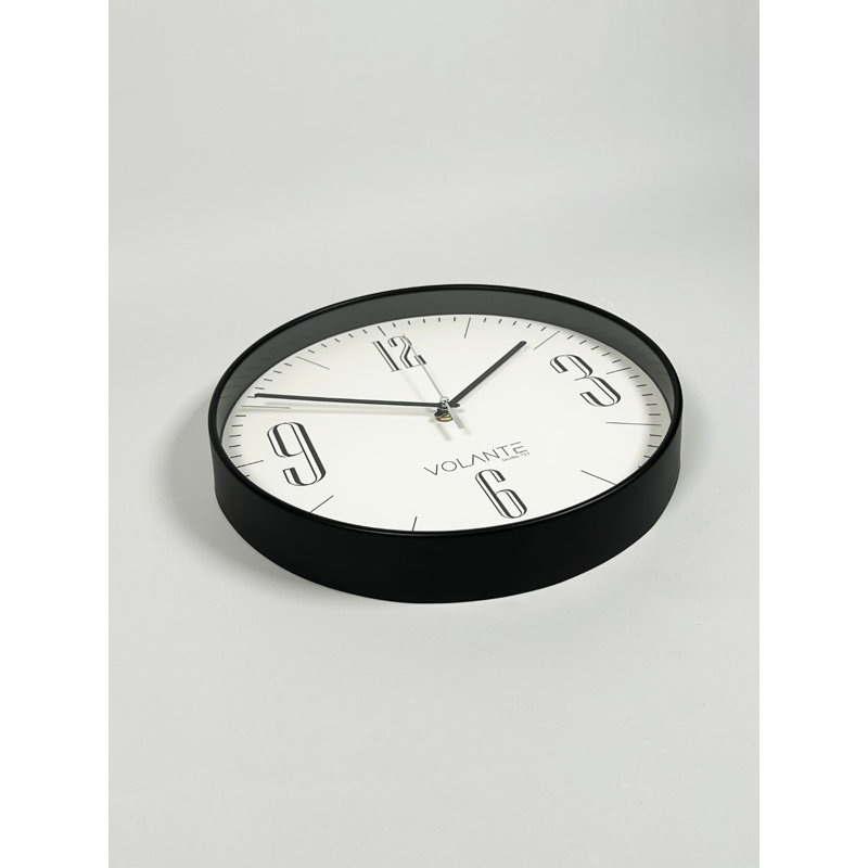 Elegant Decorative Wall Clock, 11.8 inches Diameter, Black Plastic Frame, Real Glass Cover, 1.8 inches Thick | Stylish and Functional Home Decor | Perfect for Living Room, Bedroom, and Office Spaces