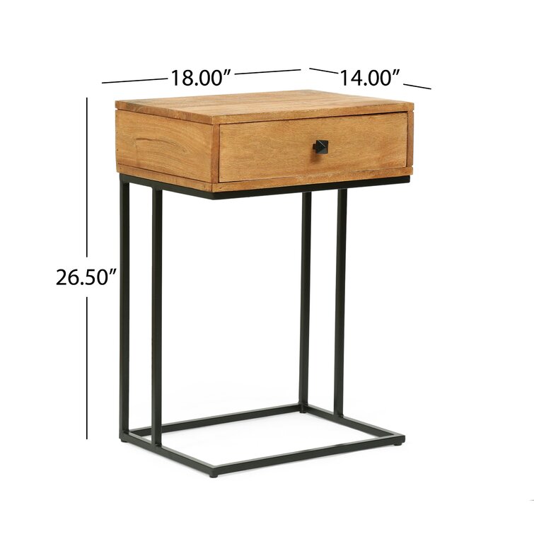 Wyndenhall Hubbard Solid Mango Wood and Metal 28 inch Wide Square Industrial Wide C Side Table in Warm Grey - 28 x 15 x 25