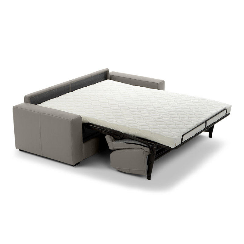 Cappella Italian 85" Genuine Top Grain Leather Queen Wide Arm Pull Out Sleeper Sofa Bed with Memory Foam Mattress