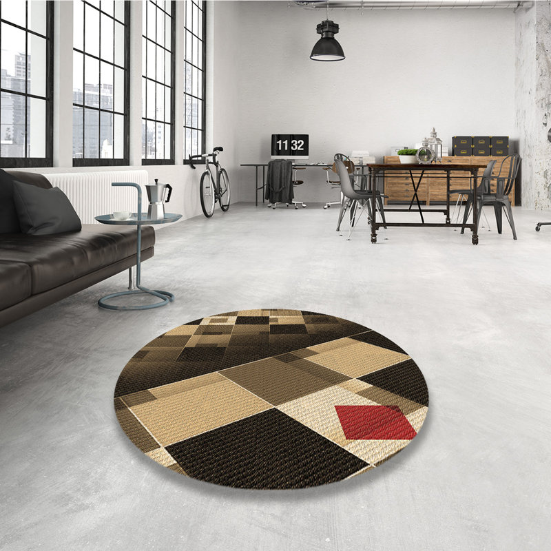 Tapis brun tissé à la machine, Rond 8 pi