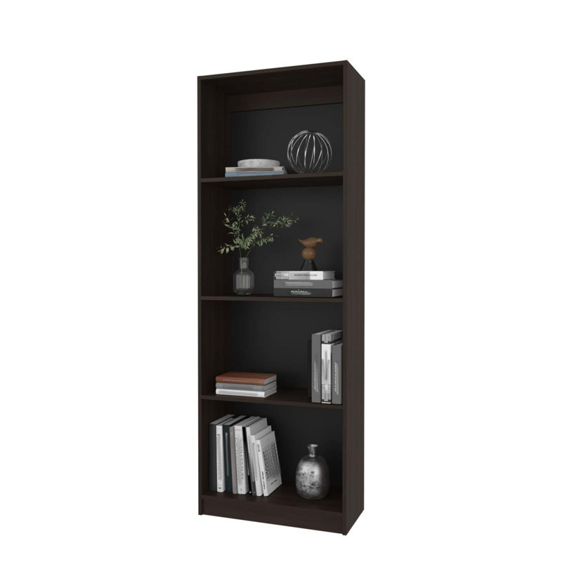 Bibliothèque plate en noyer teinté avec rangement ouvert et 4 tablettes, (4 tablettes) H 71,09 po x l 24,79 po x P 11,79 po