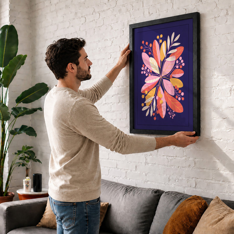 Radial Bloom Botanical - Framed Print, A2 - 59.4 x 42.0 cm, Black