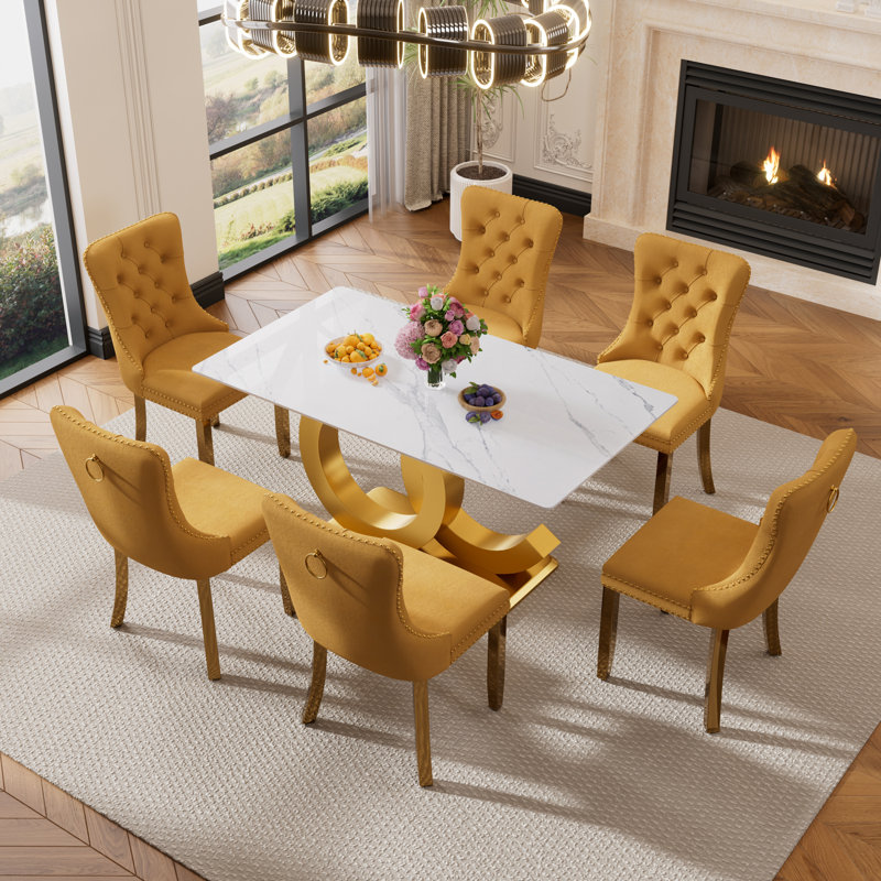 Mackinaw 6 - Person Pedestal Dining Set, Yellow