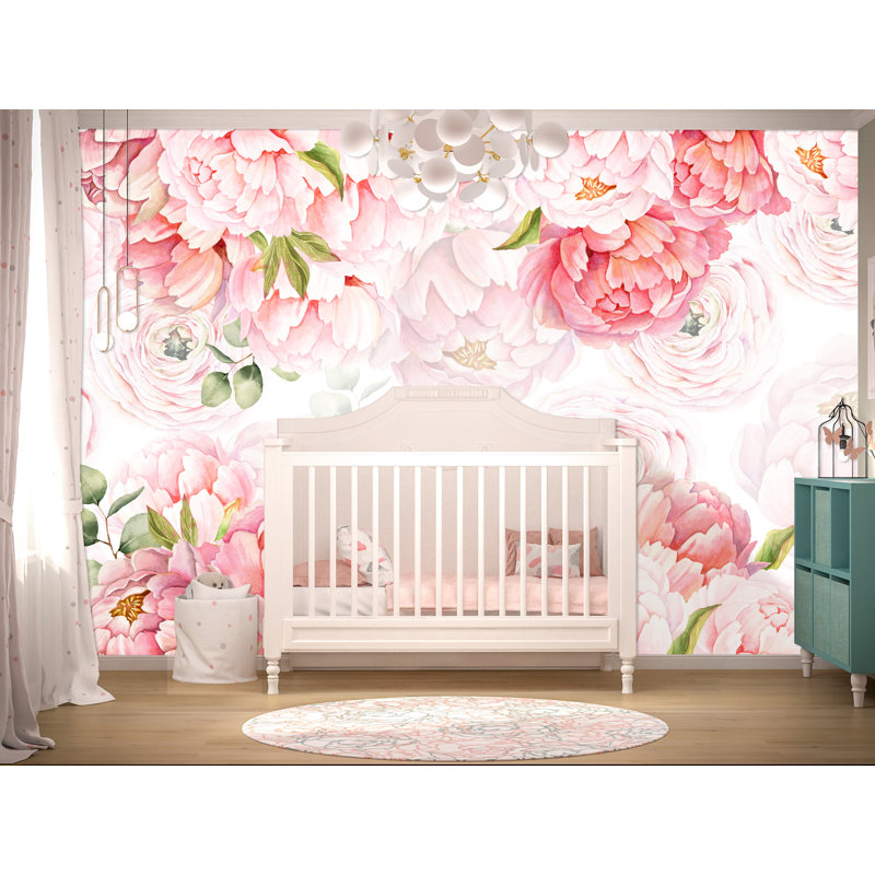 Papier peint pivoines | Décoration murale florale rose, L 100 po x l 100 po