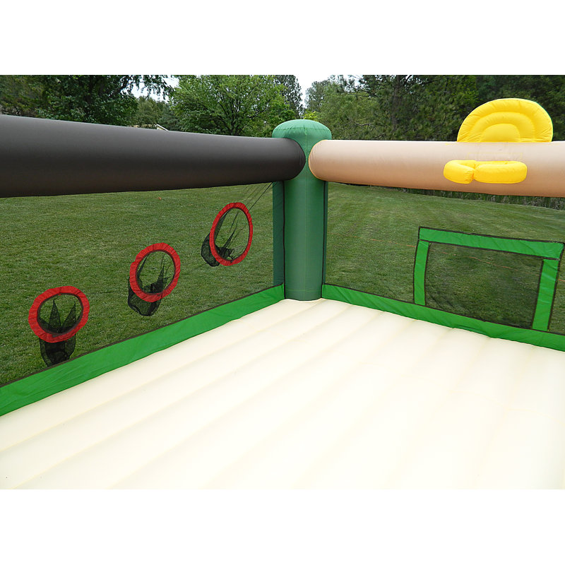 Medium Green and Beige Sports Bounce House with Slide