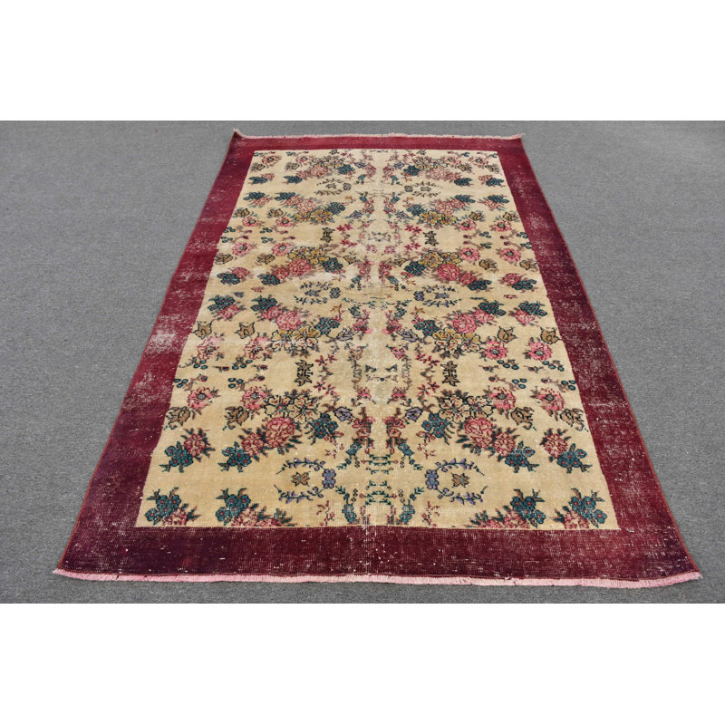 Tapis turc rétro de style anatolien beige / rouge