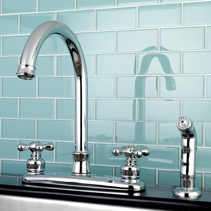 Kingston Brass Victorian Two-Handle 4-Hole 8" Centerset Kitchen Faucet with Side Sprayer, Polished Chrome