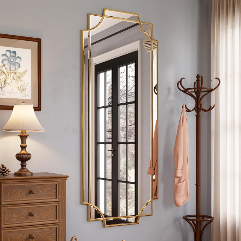 Large Gold Decorative Mirror for Wall, Gold Bathroom Mirror Vanity Wall Mirror Rectangle Mirror Beveled for Master Bath Half Bath Living Room Bedroom Farmhouse Fireplace Hallway