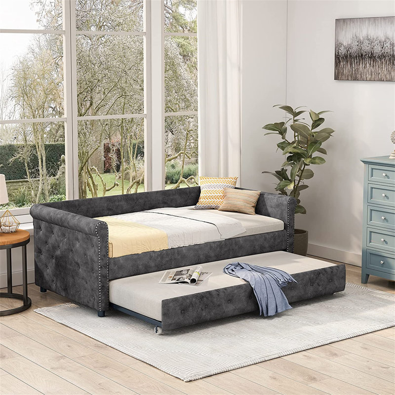 Lit de jour à plateforme simple avec lit gigogne par Red Barrel Studio®, gris