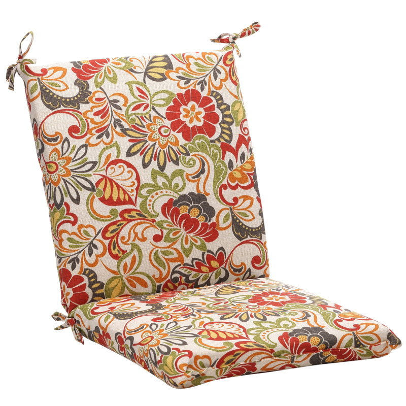 Outdoor 3'' Dining Chair Cushion, Red/Green Floral