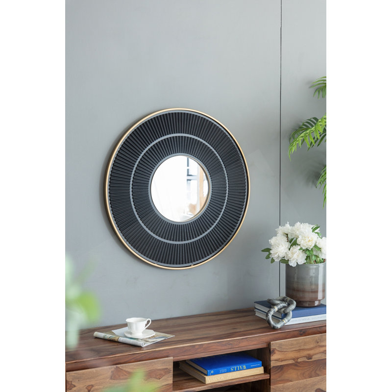 Miroir rond en bois Carter avec cadre en fer doré