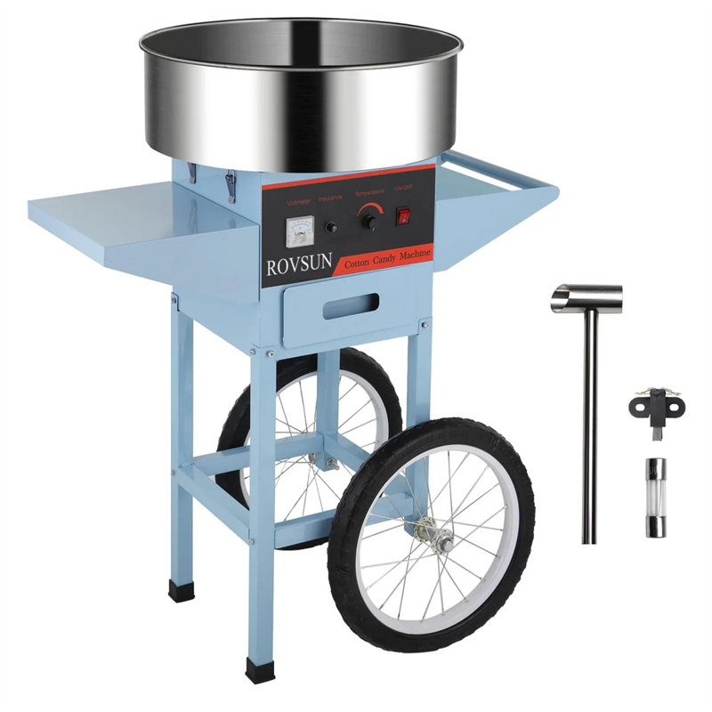 Chariot à barbe à papa 980W 110V sur roues, Bleu