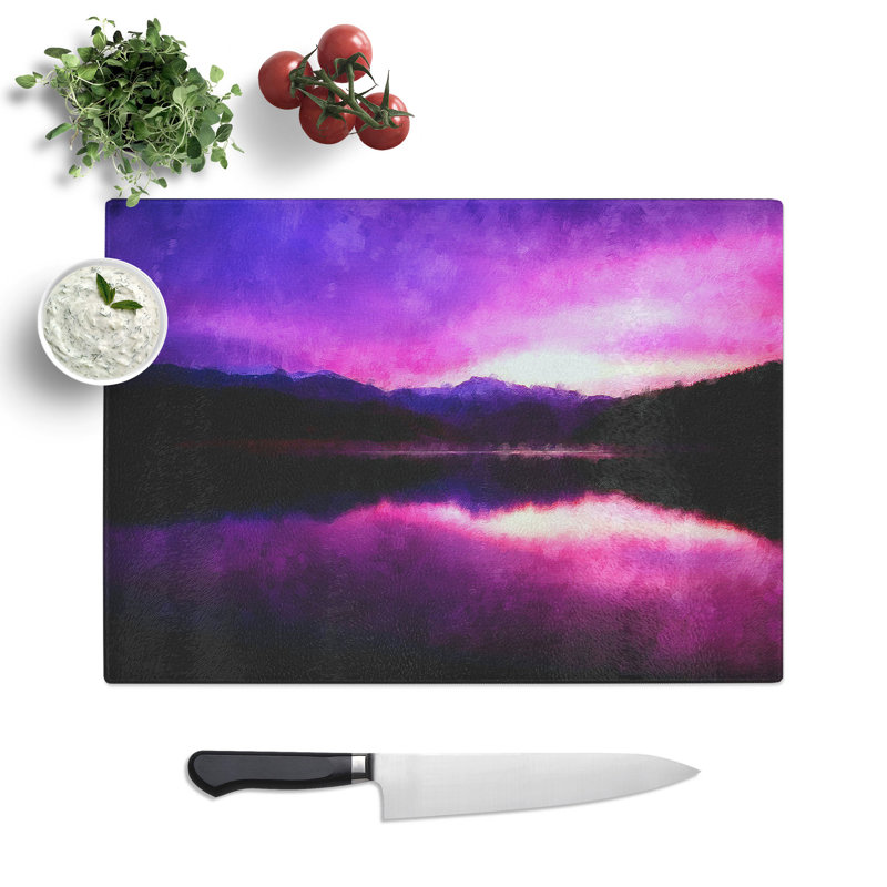 Tempered Glass Purple Mountains Chopping Board, 28.5 cm x 39 cm