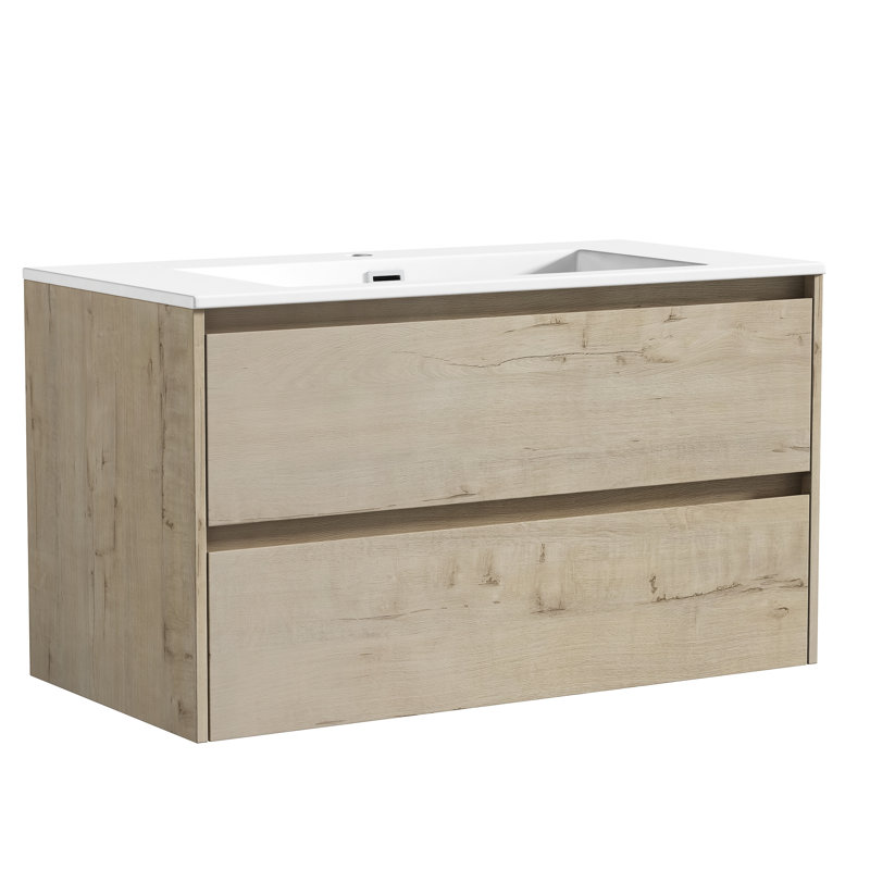 Meuble-lavabo mural simple 36 po Delly, Chêne clair