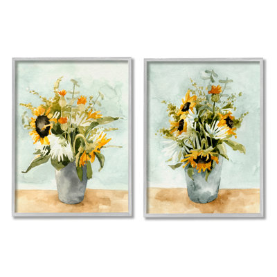 «Traditional Country Sunflower Bouquets» par Emma Caroline - Ensemble de 2 peintures sur bois