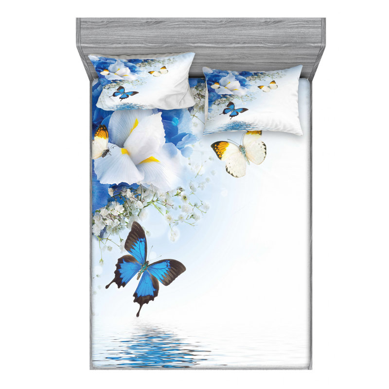 Butterfly Microfiber Sheet Set, Full Sheet Set + Fitted Sheet + 2 Pillowcases