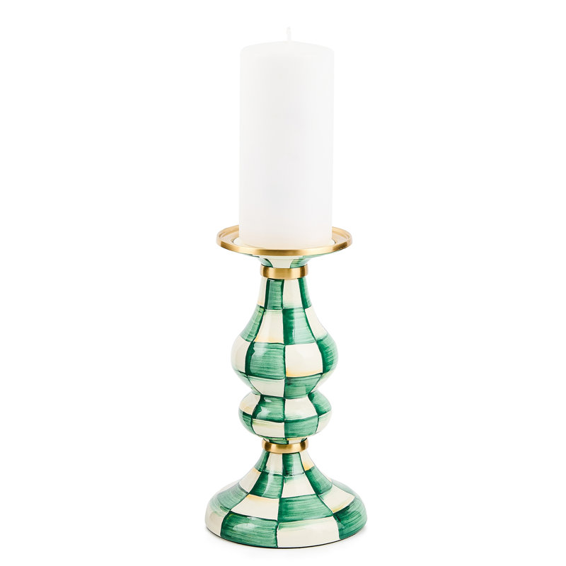 Emerald Check Medium Pillar Candlestick