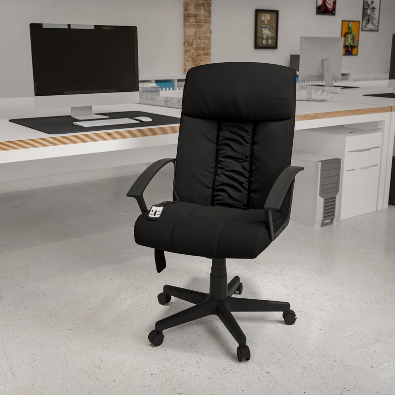 High Back Massaging LeatherSoft Upholstered Chair with Side Remote Pocket