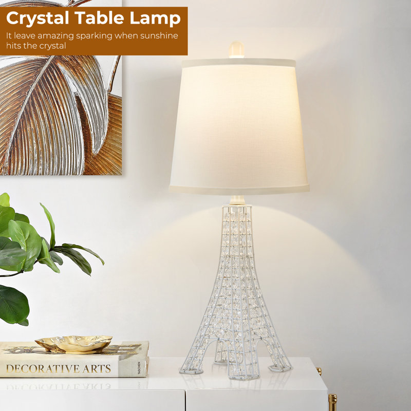 Khrysten 24" Modern Table Lamp Paris Tower Base with 3-Colour Temperature Bedside Table Lamp (Bulbs Included), White