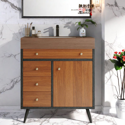 Meuble-lavabo moderne avec lavabo en céramique, conception en bois durable et marbre
