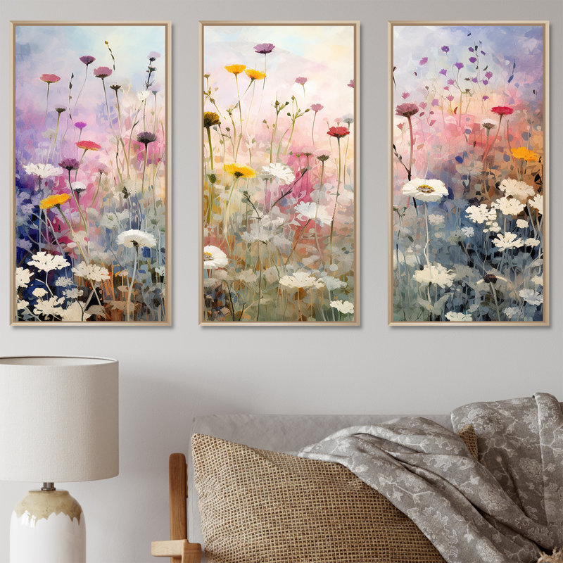 Ensemble de salon Jenkinsburg - Wildflowers Wall Art, Cadre flottant érable, H 32 po x l 48 po x P 1 po