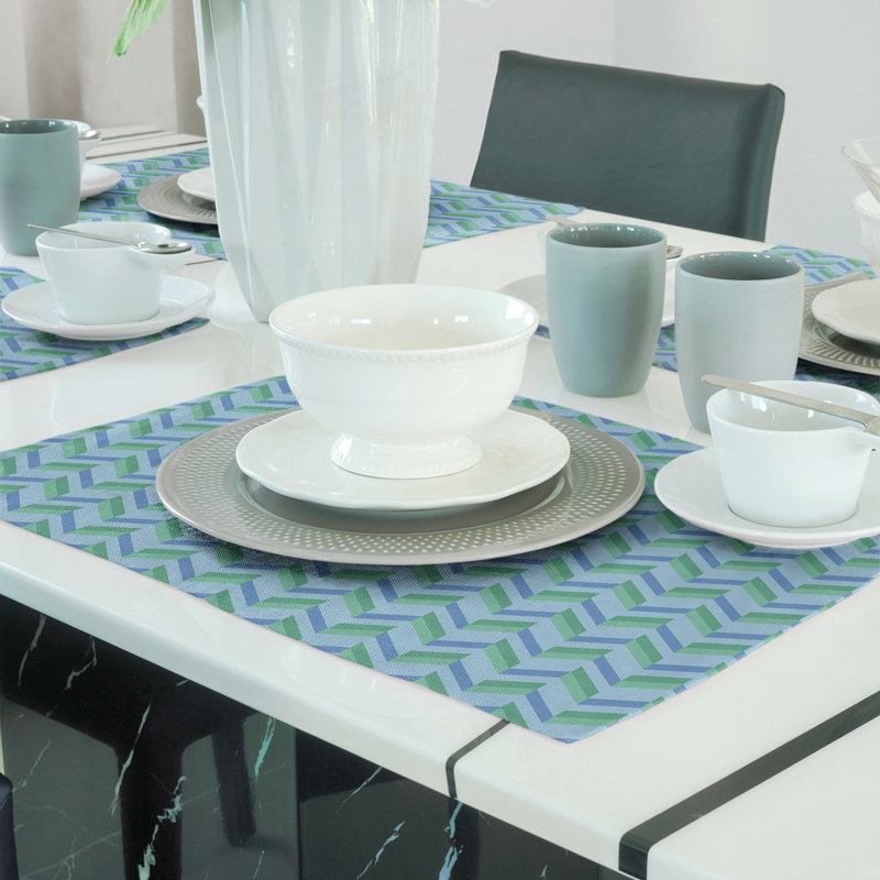 Napperon en coton 18 po chevrons, Bleu / Vert