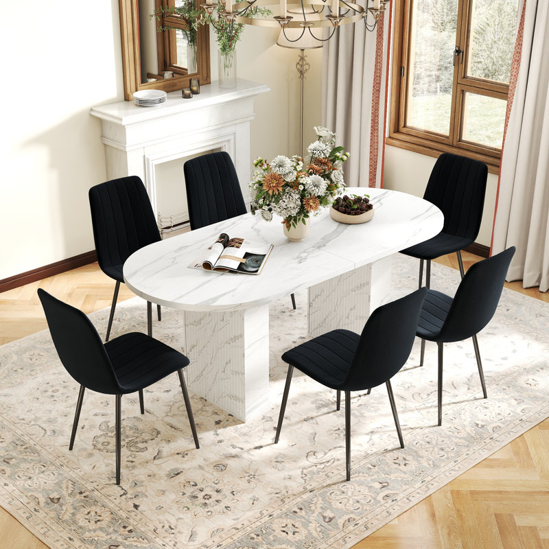 Oval Dining Table Set With 4-6 Matching Chairs For Dining Room, 7 Pieces: Table, 6 Chairs, Black