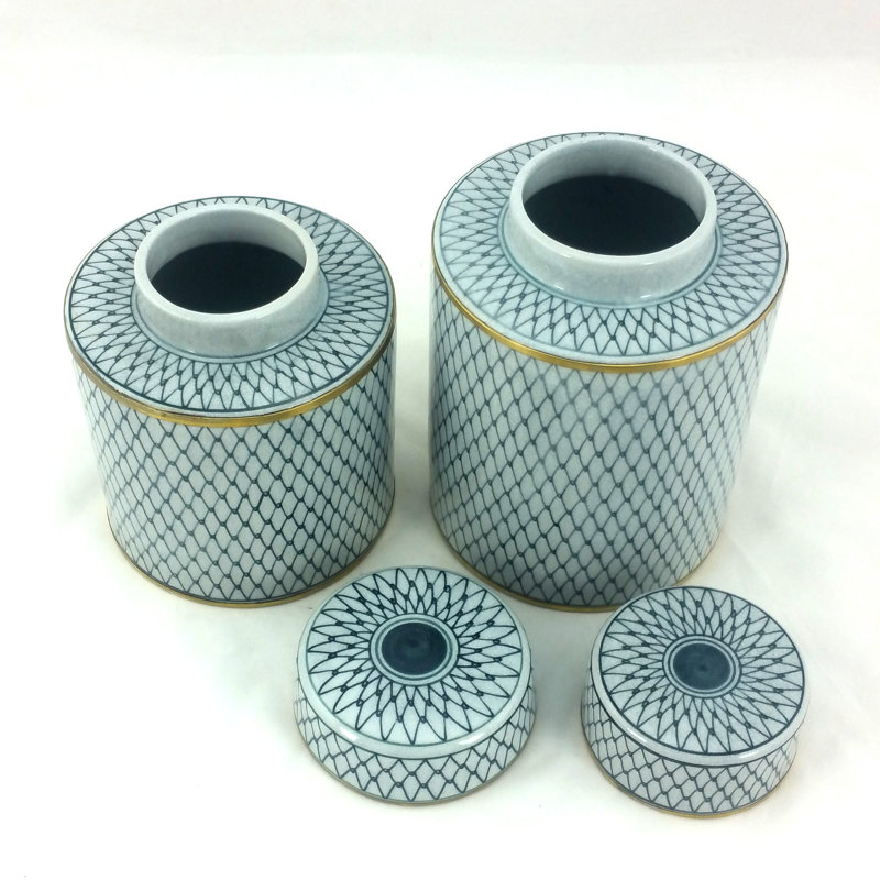 Ensemble de 2 pots en porcelaine gris / blanc cassé