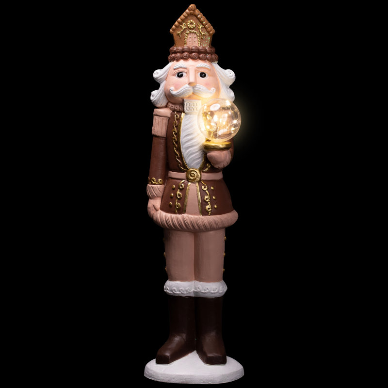 LED Lighted Nutcracker With Globe - 27" - Brown And Beige