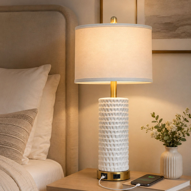 Lampes de table modernes en céramique de 26 po avec commande tactile à 3 voies, ports USB et Type-C, ampoules incluses