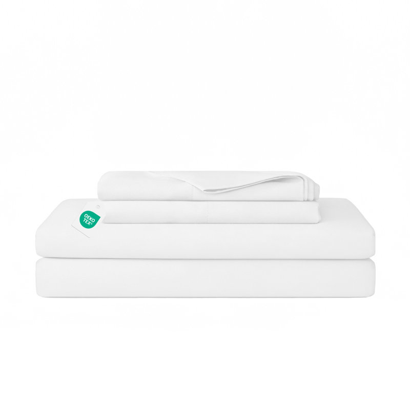 Ensemble de draps en satin de coton 220 fils avec housse de coussin doux - Basics by Wayfair ™, Blanc