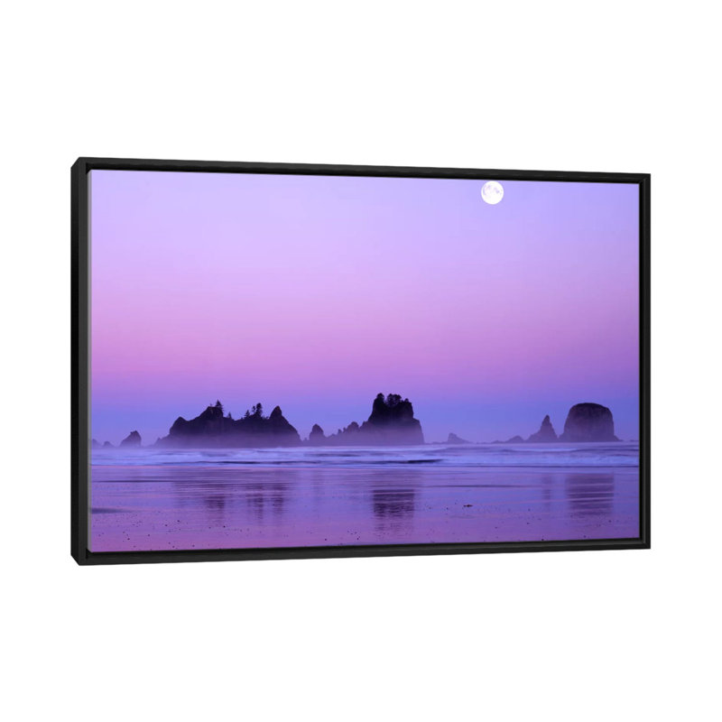 Magnifique coucher de soleil avec pleine lune par Charles Gurche, reproduction de photo sur toile tendue, Pas de tapis