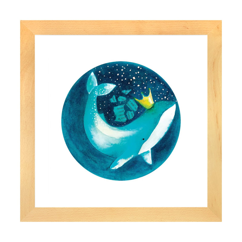 Baleine magique II - impression, Papier avec cadre beige, Blanc, H 16 po x l 16 po x p 1 po