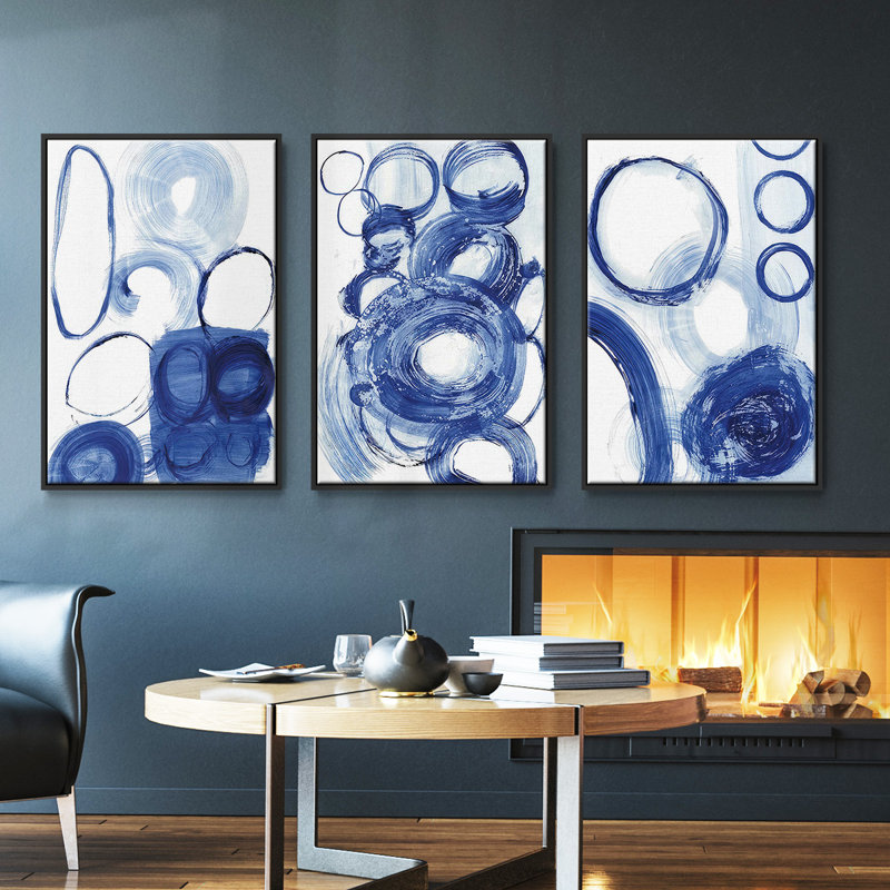 Étude du cercle bleu I 3 pièces, H 27 po x l 54 po, Noir