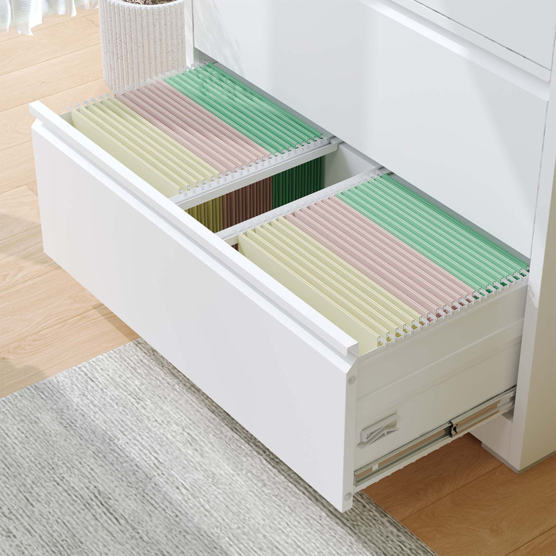 35.43"W 2 Drawer Metal Lateral File Cabinet with Lock for Home Office A4/Letter/Legal Size, White