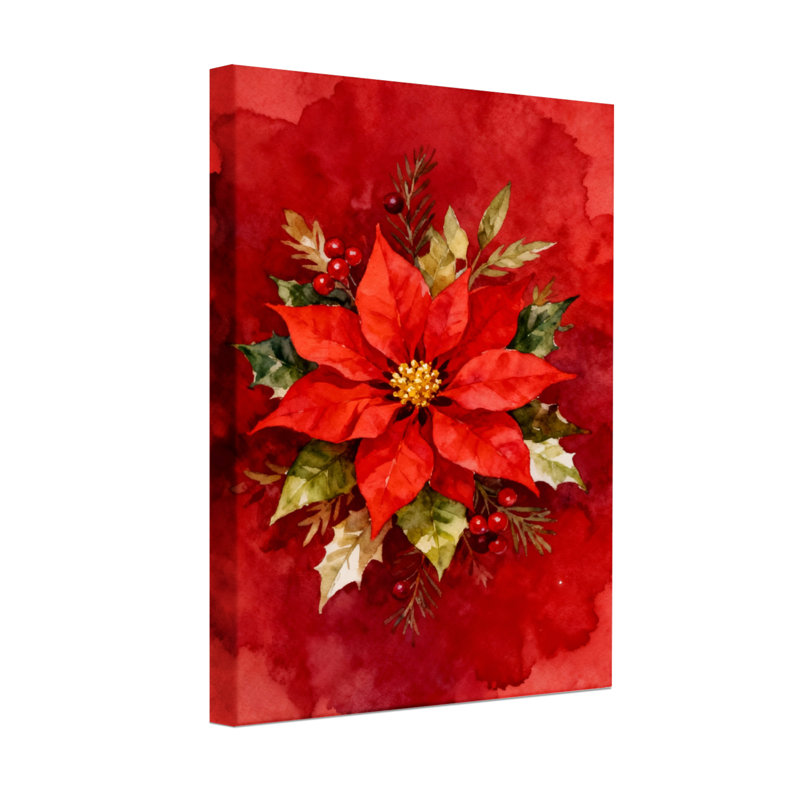 Poinsettia de Noël rouge avec feuilles vertes et baies